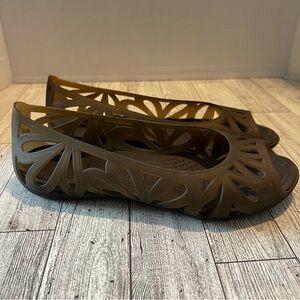 Crocs Adrina Flats Bronze Jelly Slip-On Open Toe Cut Out Shoes Size 7 Y2K RARE